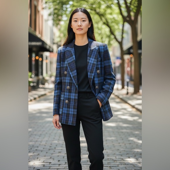 Doe & Rae Jackets & Blazers - Doe & Rae Blue Plaid Blazer Sz M NWOT | Double Breasted Boutique Layer